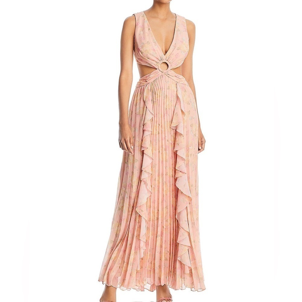 AQUA Floral Print Cutout Gown - Picture 2 of 4